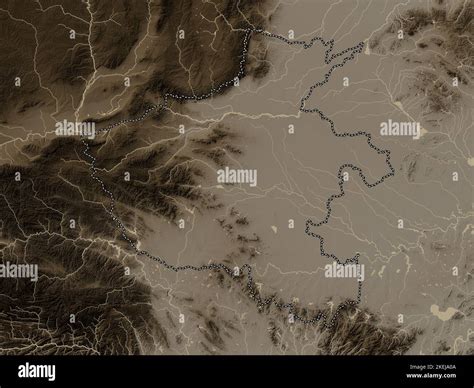 Henan, province of China. Elevation map colored in sepia tones with lakes and rivers Stock Photo ...