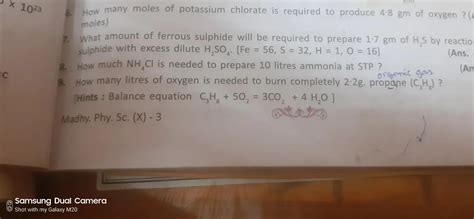 how many litres of oxygen is needed to burn completely 2.2 g of propane ...