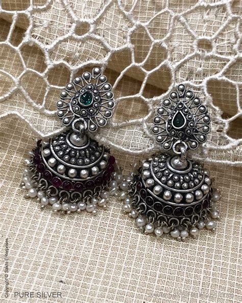 ASDS-24169 Silver Earring With Maroon Stone – sakhifashions