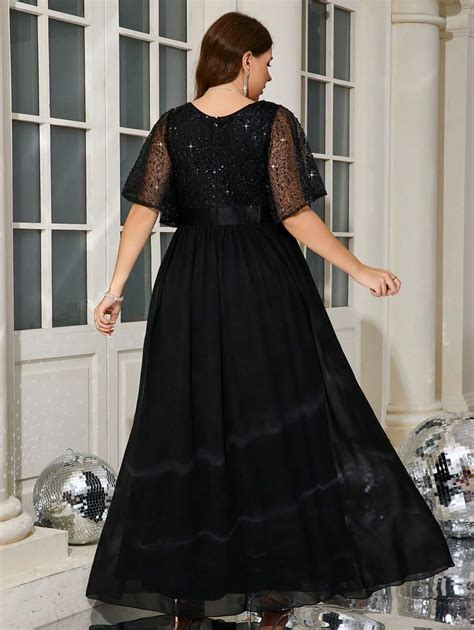 UNITHORSE Plus Size V-neck Lace Beaded Haft i Cekinowe Rękawy Patchwork ...