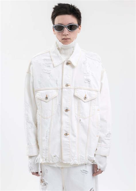 Doublet DESTROYED DENIM JACKET - WHITE | Garmentory