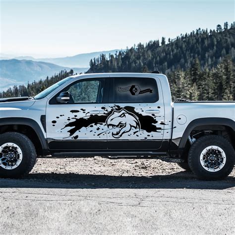 Pair Dodge Ram Rebel 2022+ 1500 TRX Bed Splash Mud Dinosaurs T-Rex Side Doors TRX Truck Vinyl ...