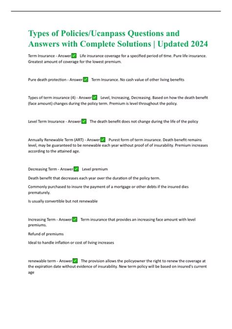 Types of Policies/Ucanpass Questions and Answers with Complete ...