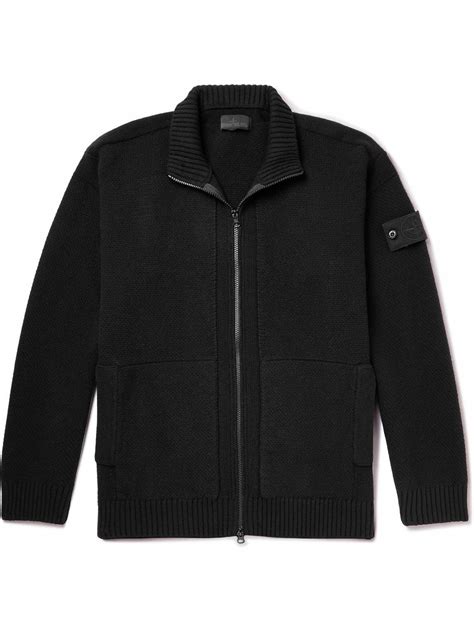 Stone Island - Ghost Logo-Appliquéd Ribbed Wool Zip-Up Cardigan - Black ...