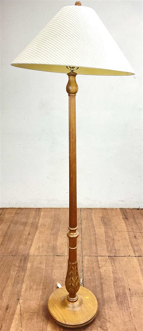 Lot - Traditional Oak Wood Candlestick Floor Lamp