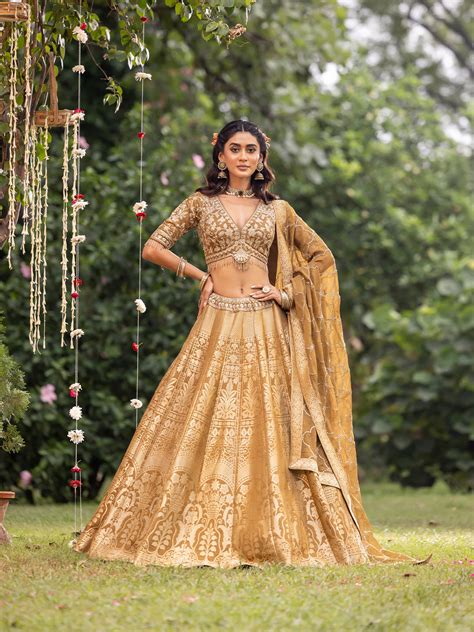 Earthy Caramel Brown Tonal Embroidered Lehenga – Suvidha Fashion