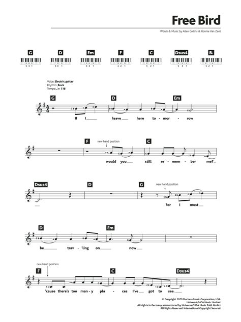 Free Bird by Lynyrd Skynyrd Sheet Music for Piano Chords/Lyrics at ...