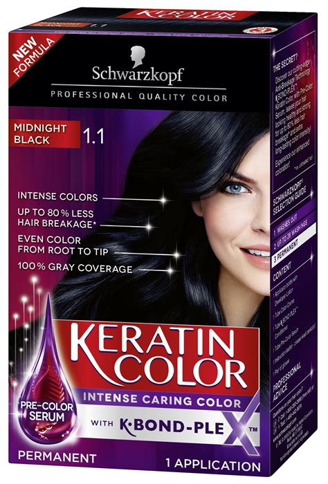 Schwarzkopf Keratin Color Permanent Hair Color Cream, 1.1 Midnight Black