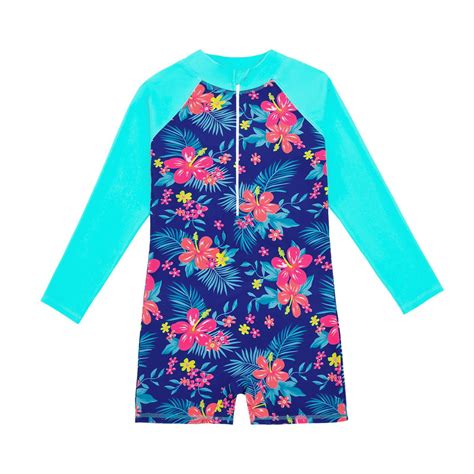 Girls One Piece Swimsuit Long Sleeve Rash Guard Bathing Suit Zipper ...