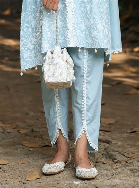 Mulmul Cotton Aalaya Blue Kurta With Mulmul Cotton Aalaya Blue Dhoti P