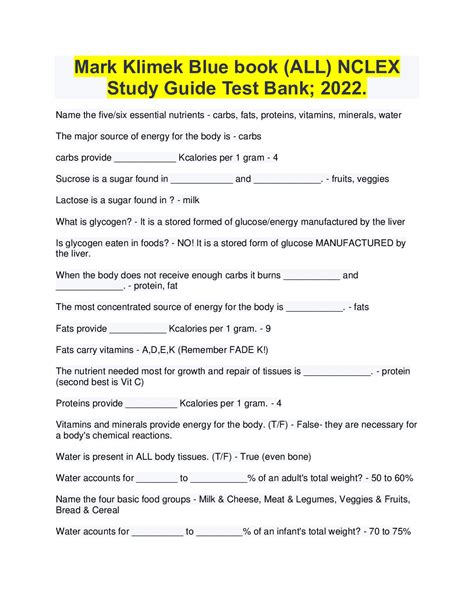 Mark Klimek Blue Book (ALL) NCLEX Study Guide - Scholarfriends