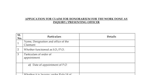 IO PO Honorarium Claim Application Form | IO (Inquiry Officer) PO ...