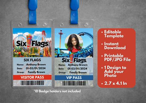 Editable Six Flags VIP Pass Template, Printable ID Badge (canva) - Etsy