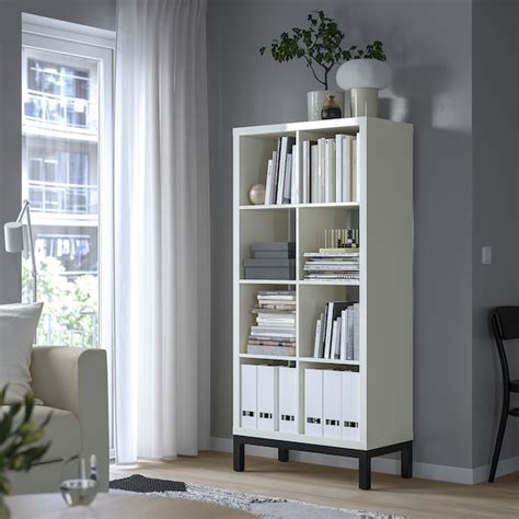 KALLAX shelving unit with underframe, high-gloss/white/black, 77x164 cm ...