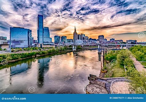 Nashville Tennessee City Skyline at Sunset on the Waterfrom Editorial ...