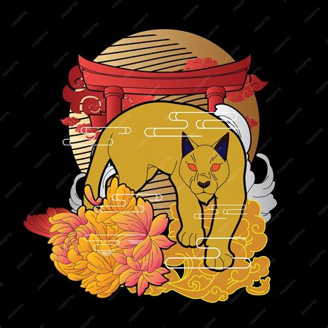 Jaguar illustration with japanese style background | Premium Vector