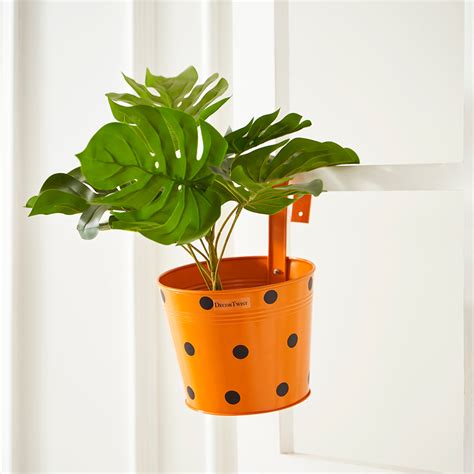 Metal Hanging Planter Dotted Railing Flower Pot with Handle for Balcon ...