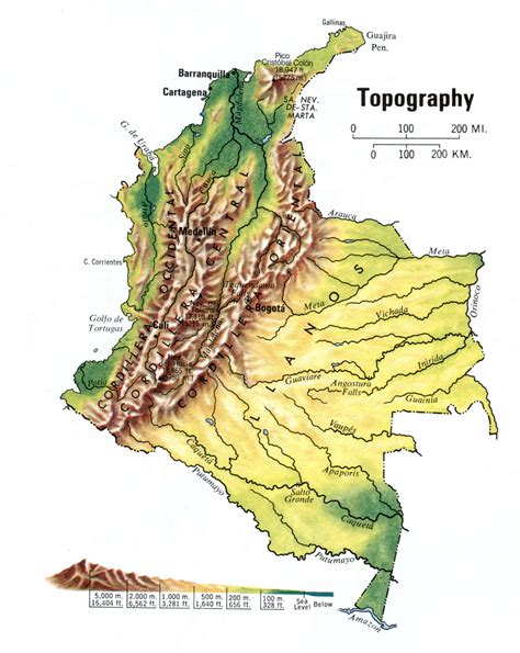 Colombia topographic map.Free printable topographic map of Colombia ...