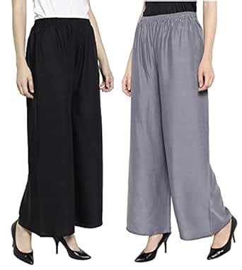 Buy Aarju Fashion Women's Rayon Regular Fit Pant Palazzo Combo (Black ...