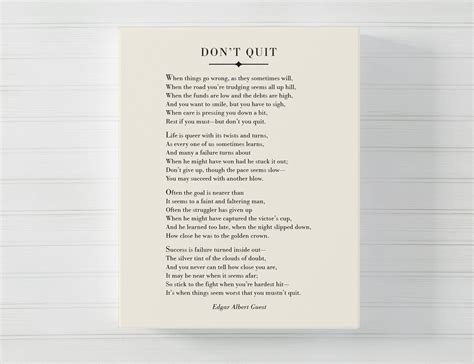 Don't Quit Poem, Edgar A Guest, Inspirational Quote Print, Graduation ...