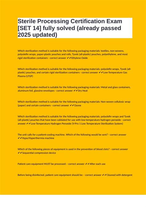 Sterile Processing Certification Exam [SET 14] fully solved (already ...