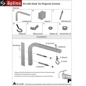Spline Universal Adjustable Projector Screen L Shapes Wall Hanger - 11 ...