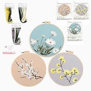 Harimau 3P Beginner Embroidery Kit,Floral Plant Pattern,Cross Stitch ...