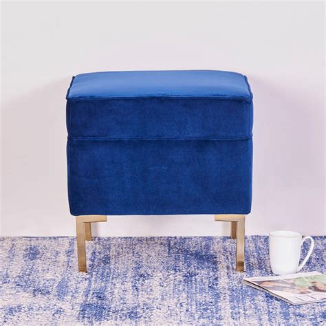 Buy Velvetica Fabric Ottoman - Blue from Home Centre at just INR 2495.0