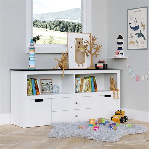 Kids Toy Storage Unit with Blackboard Top & 4-Box Organiser – White MD ...