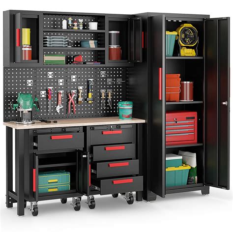 Goplus Garage Cabinets and Storage System, 6-Piece Garage Organization ...
