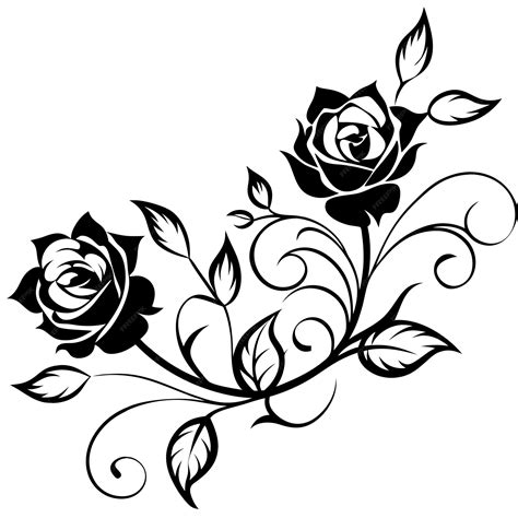Premium Vector | Elegant Black and White Rose Silhouette Design with Vines on White Background