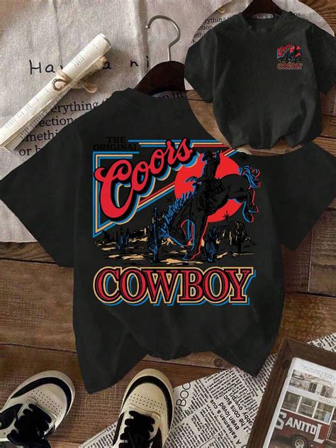 Camiseta informal de cuello redondo con estampado de vaquero de talla ...