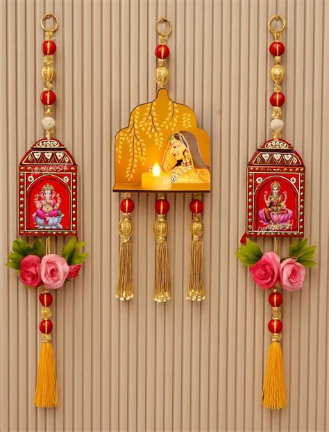 Buy Divyakosh Wooden Jharokha Shubh Labh Wall Frames with LED (1 Set ...