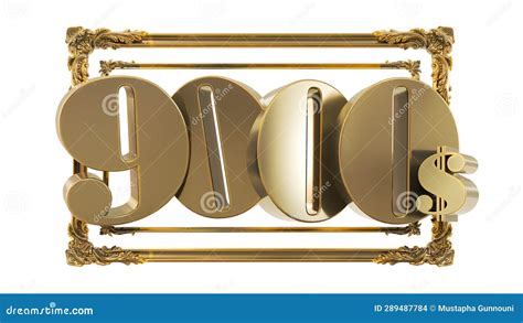 Gold 9000 Dollar On Golden Frame Isolated On White Background, Nine ...