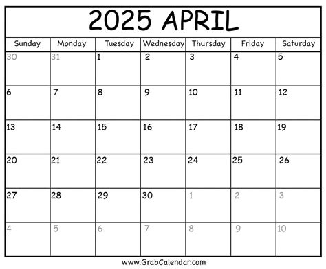 April 2025 Blank Calendar Printable Free