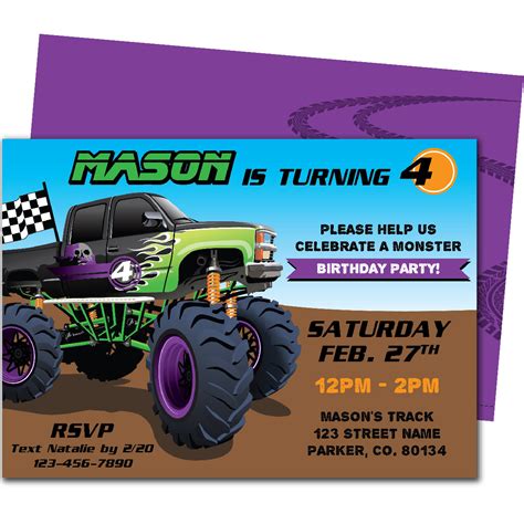 Monster Jam Birthday Invitations Monster Truck Ticket Invitation
