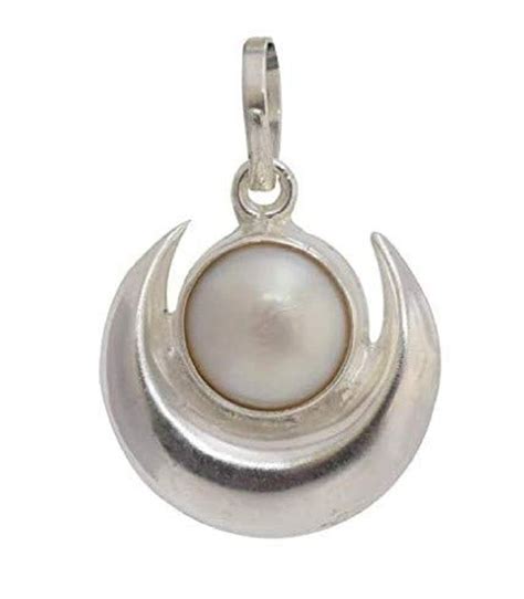 JewelleryHut Half Moon Shape Silver Pendant with Natural Pearl For Man ...