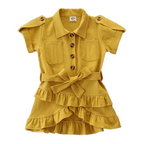Hopscotch Girls Cotton Half Sleeves Casual Dress in Yellow Color for ...