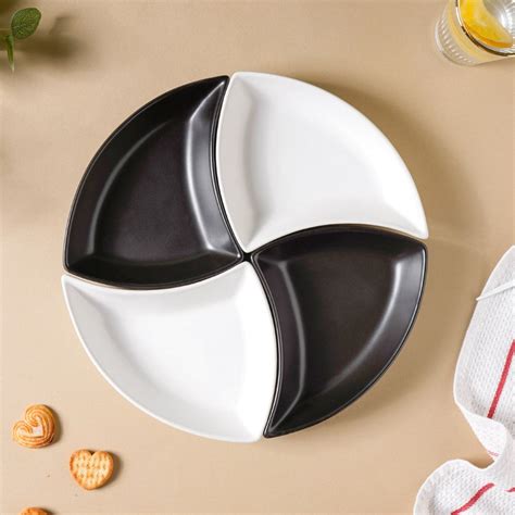 Snack Party Plate Set of 4 Black And White Online - Premium Snack Plate ...