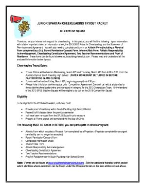 Fillable Online JUNIOR SPARTAN CHEERLEADING TRYOUT PACKET Fax Email ...