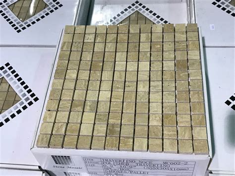 STONE MOSAIC 0.9" X 0.9" MC002-2 TRAVERTINO NOCE POLISHED STONE MOSAIC ...
