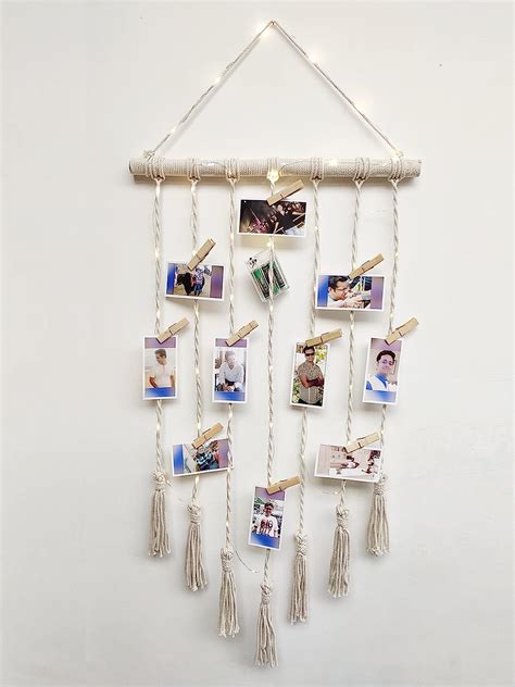 Varenyam Wood Macrame Wall Hanging Photo Frame, Bohemian Home Wall ...
