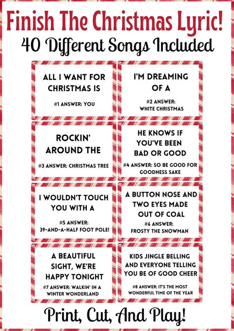 Printable Finish the Christmas Lyric | Christmas Day Activity ...