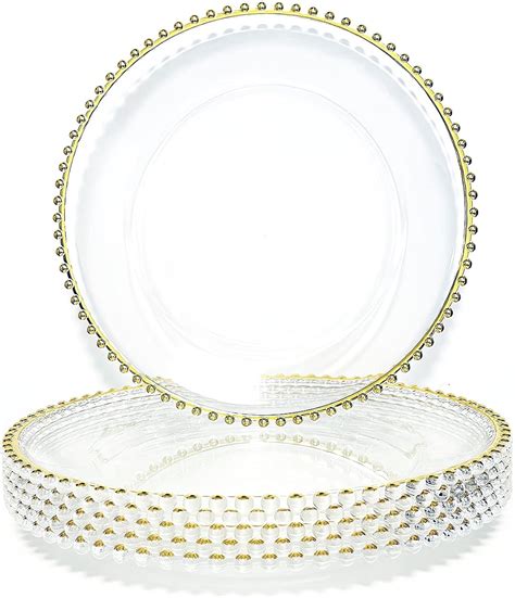 Amazon.com | Cheardia 6 Pcs Clear Charger Plates with Gold Bead, 13 ...