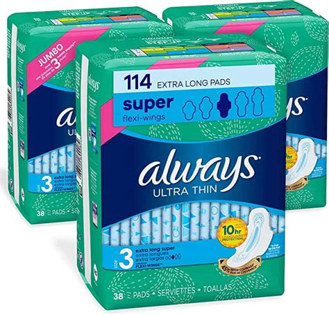 Always Ultra Thin Size 3 Feminine Pads, Extra Long, Super Absorbency ...