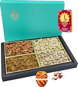 Bhai Dooj Dry Fruit Gift Hamper Box with Almonds, Cashews, Raisins ...