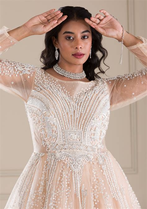 Buy Beige Stonework Net Gown - Koskii