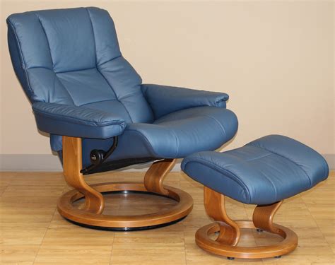 Stressless Mayfair Paloma Oxford Blue Leather Recliner Chair and ...
