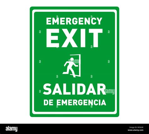 Emergency Exit Sign in English and Spanish Language. Spanish Safety ...