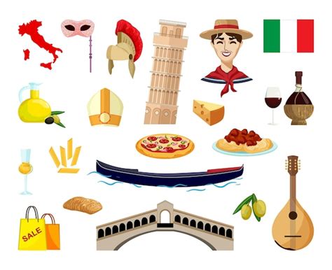 Collection of objects of italia | Premium Vector